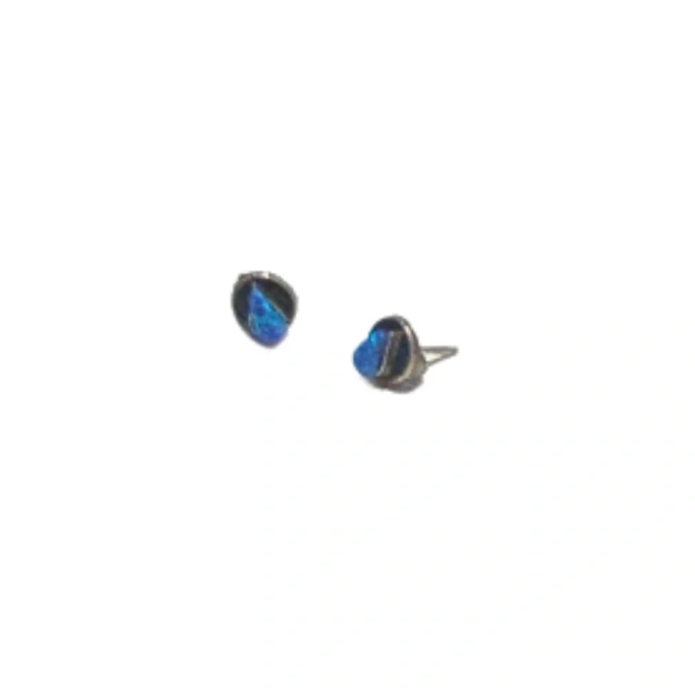 Silver & Blue Opal Teardrop Stud Earrings